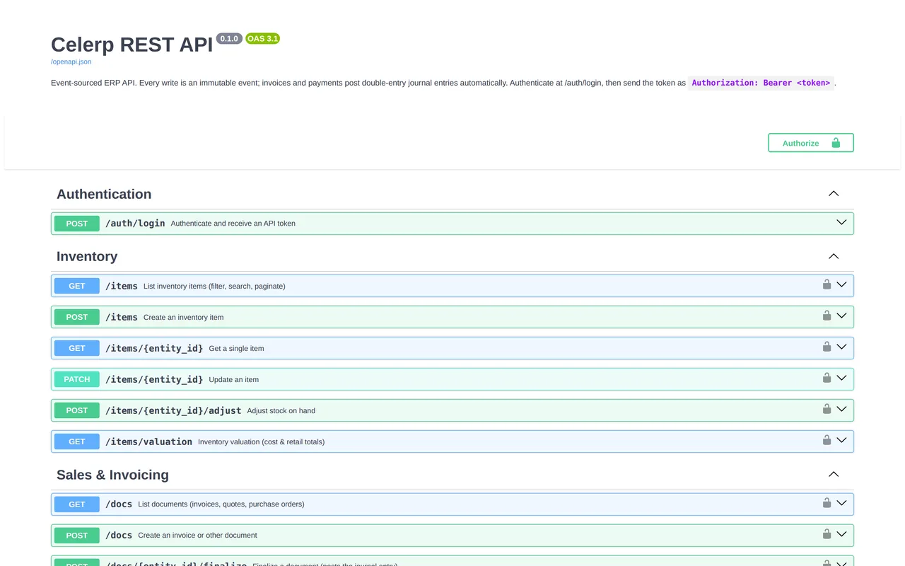Celerp REST API documentation (OpenAPI 3.1)