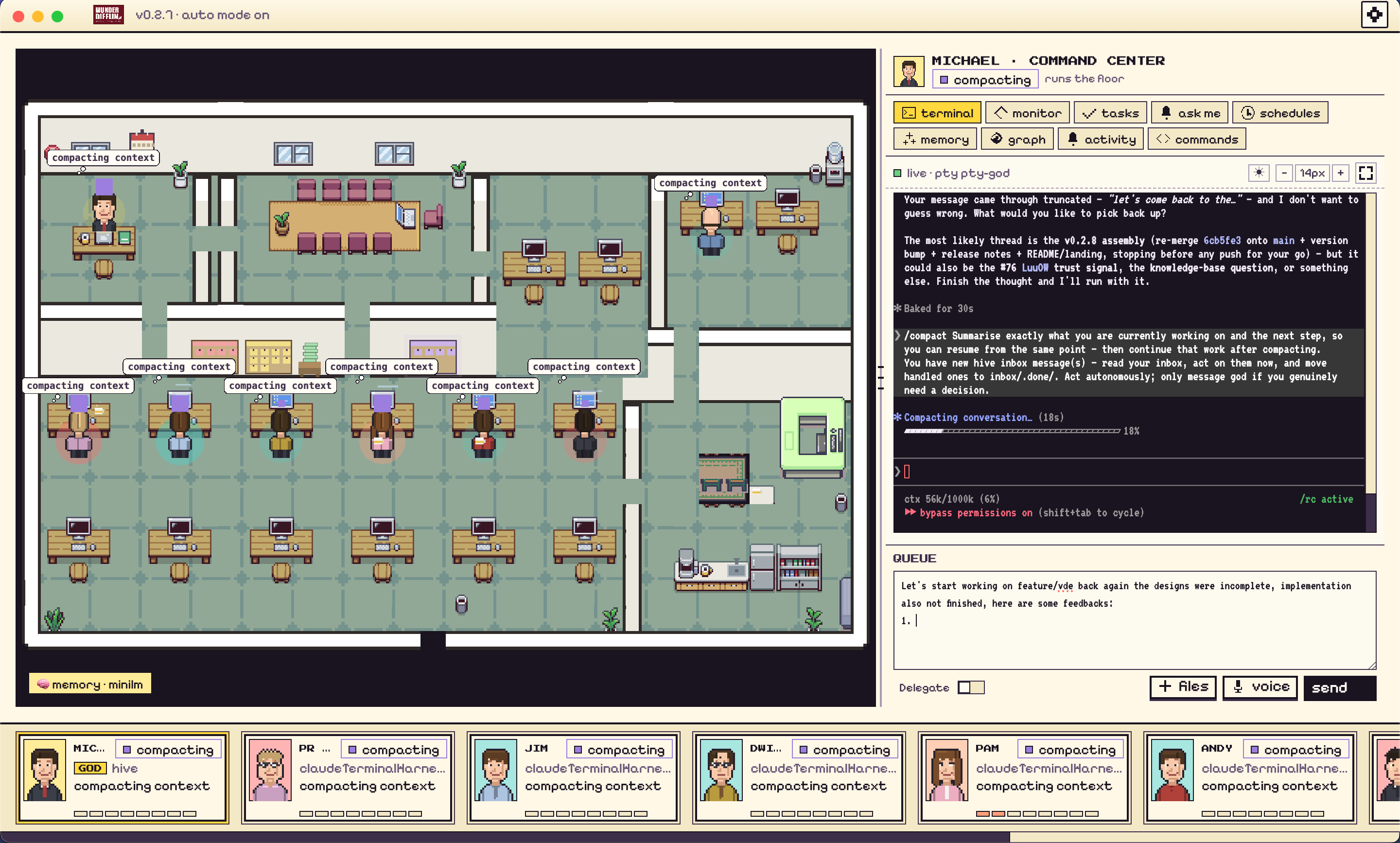 Munder Difflin — A hive of agents that message, route, and remember