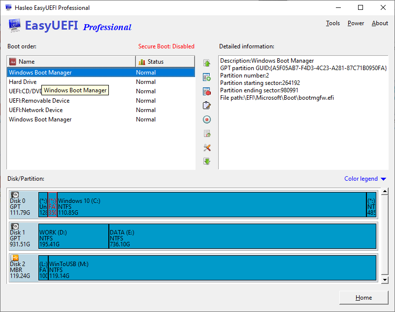 EFI/UEFI boot option management