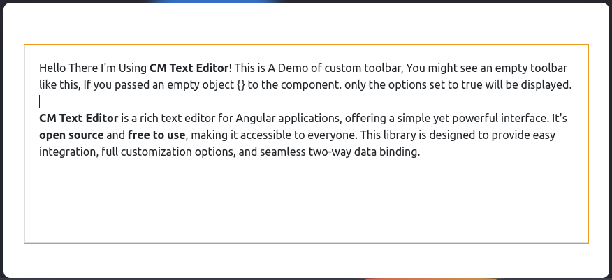 CM Editor Custom Toolbar No tools demo