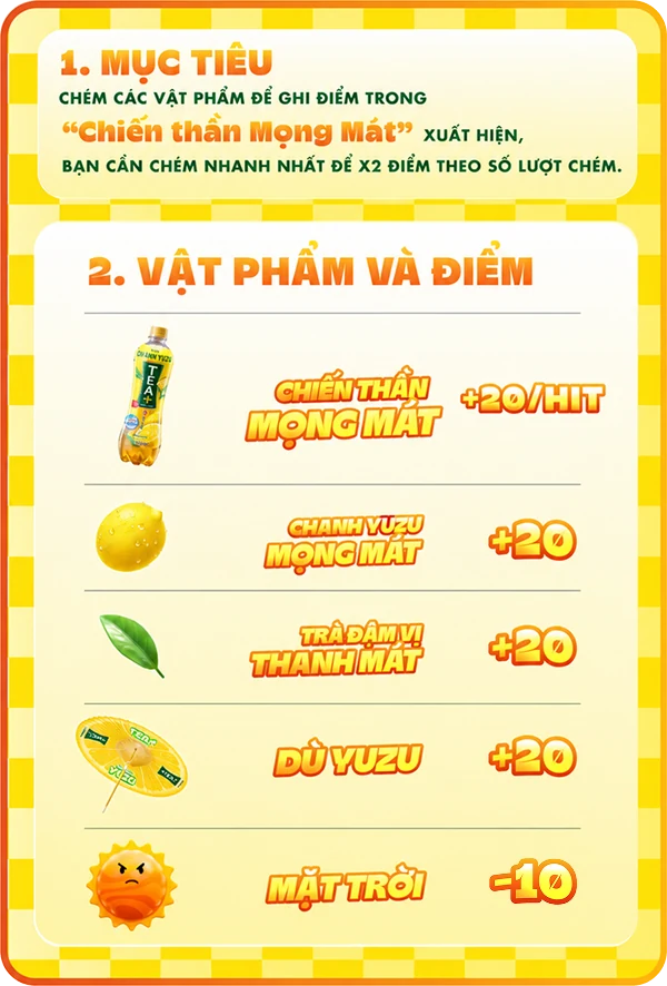 Thể lệ trò chơi: chém vật phẩm để ghi điểm, Chiến thần Mọng Mát +20/hit