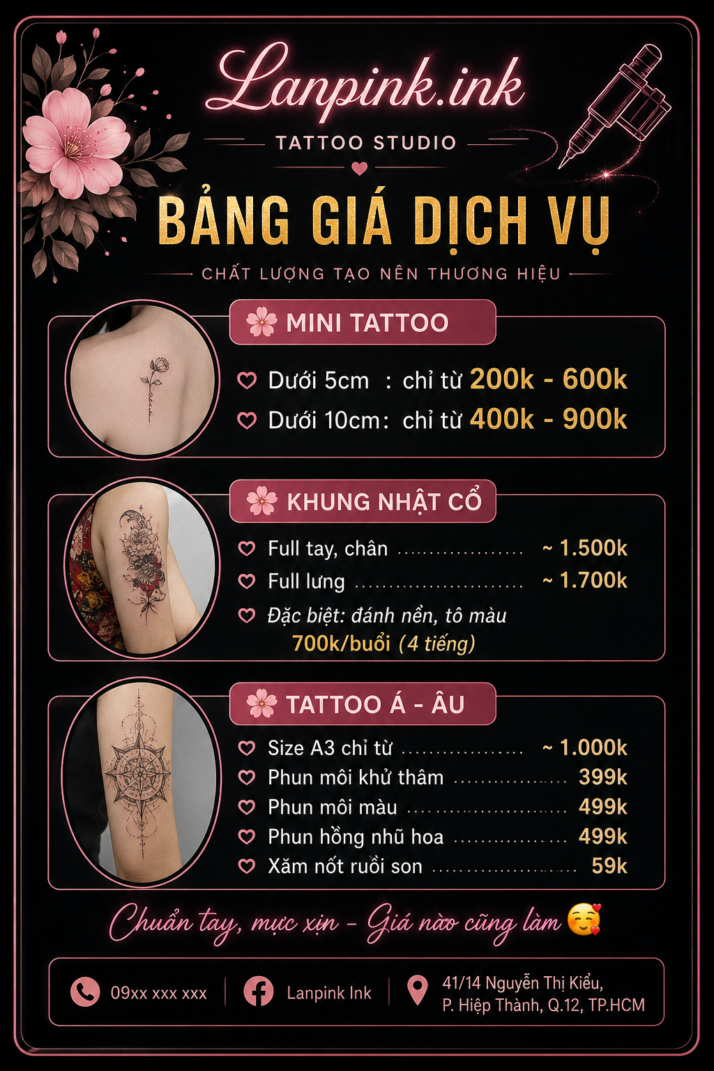 Bảng giá xăm hình tại TP.HCM mới nhất 2026