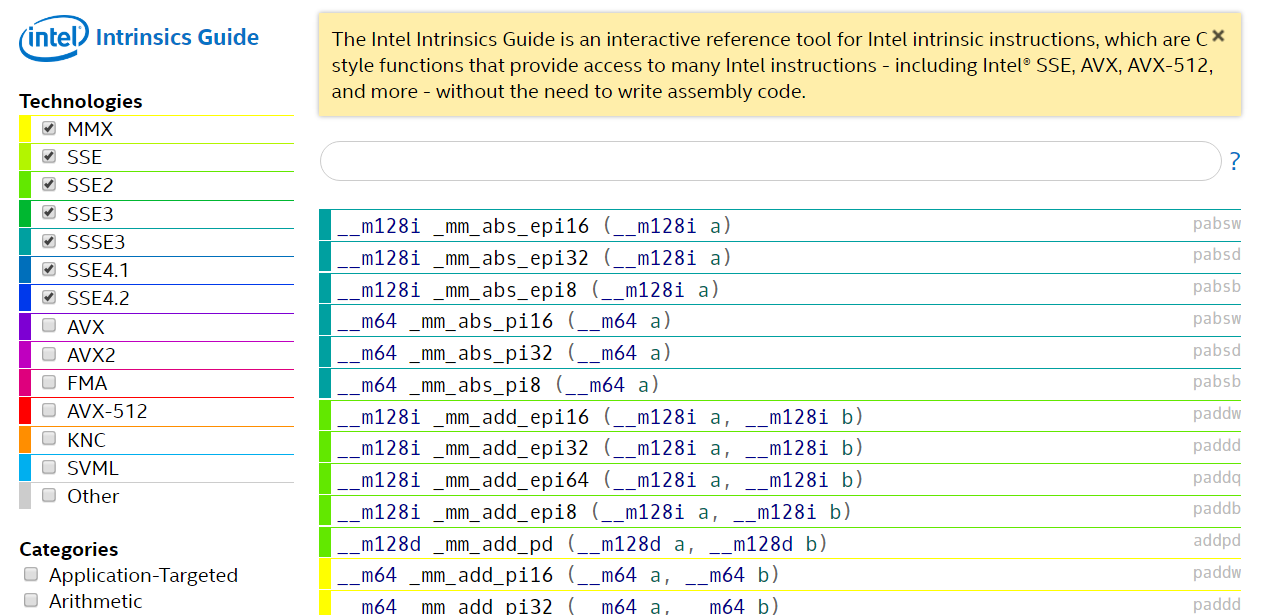 @intrinsics snapshot from intel