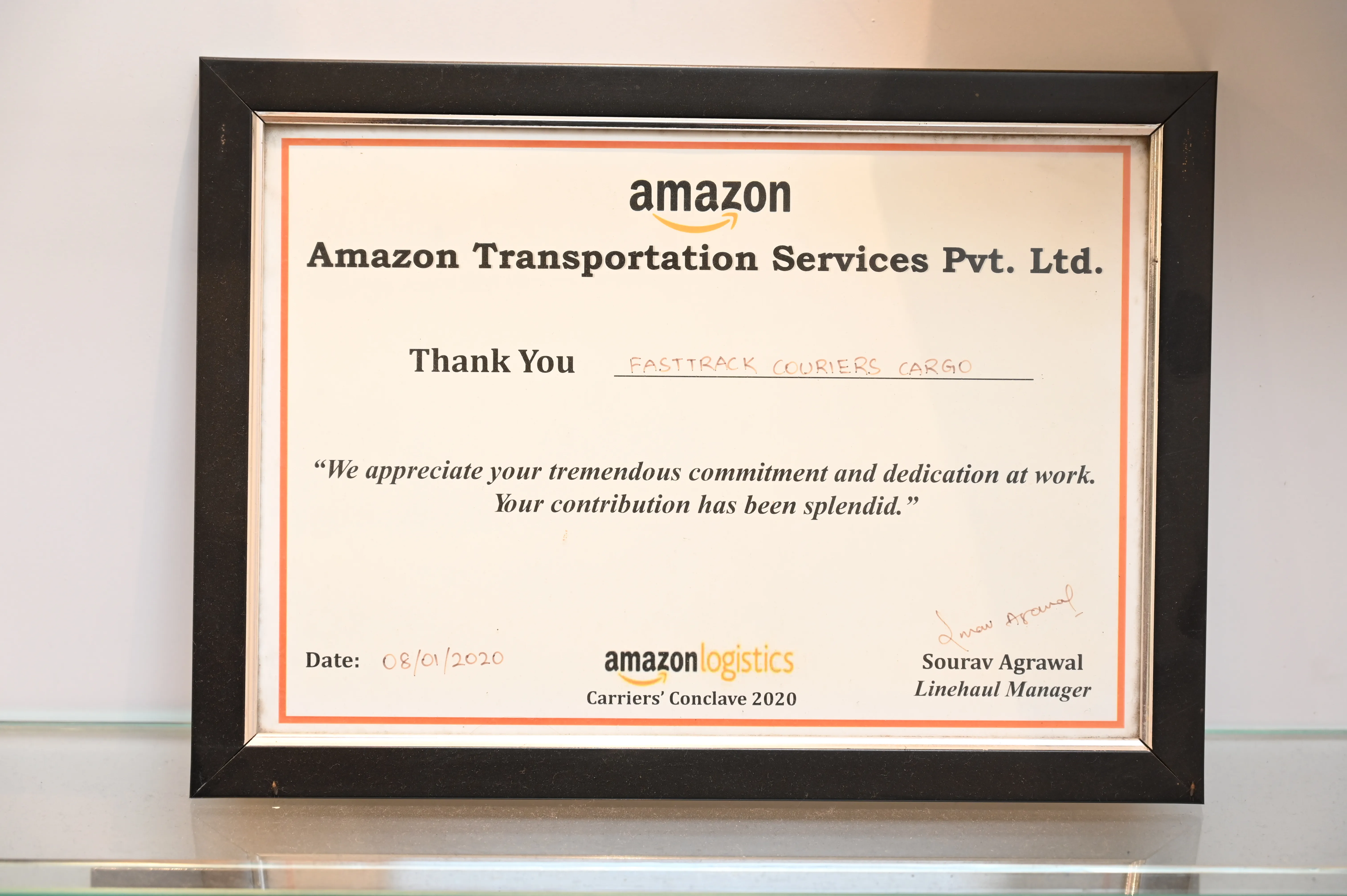 Amazon Thank You Certificate