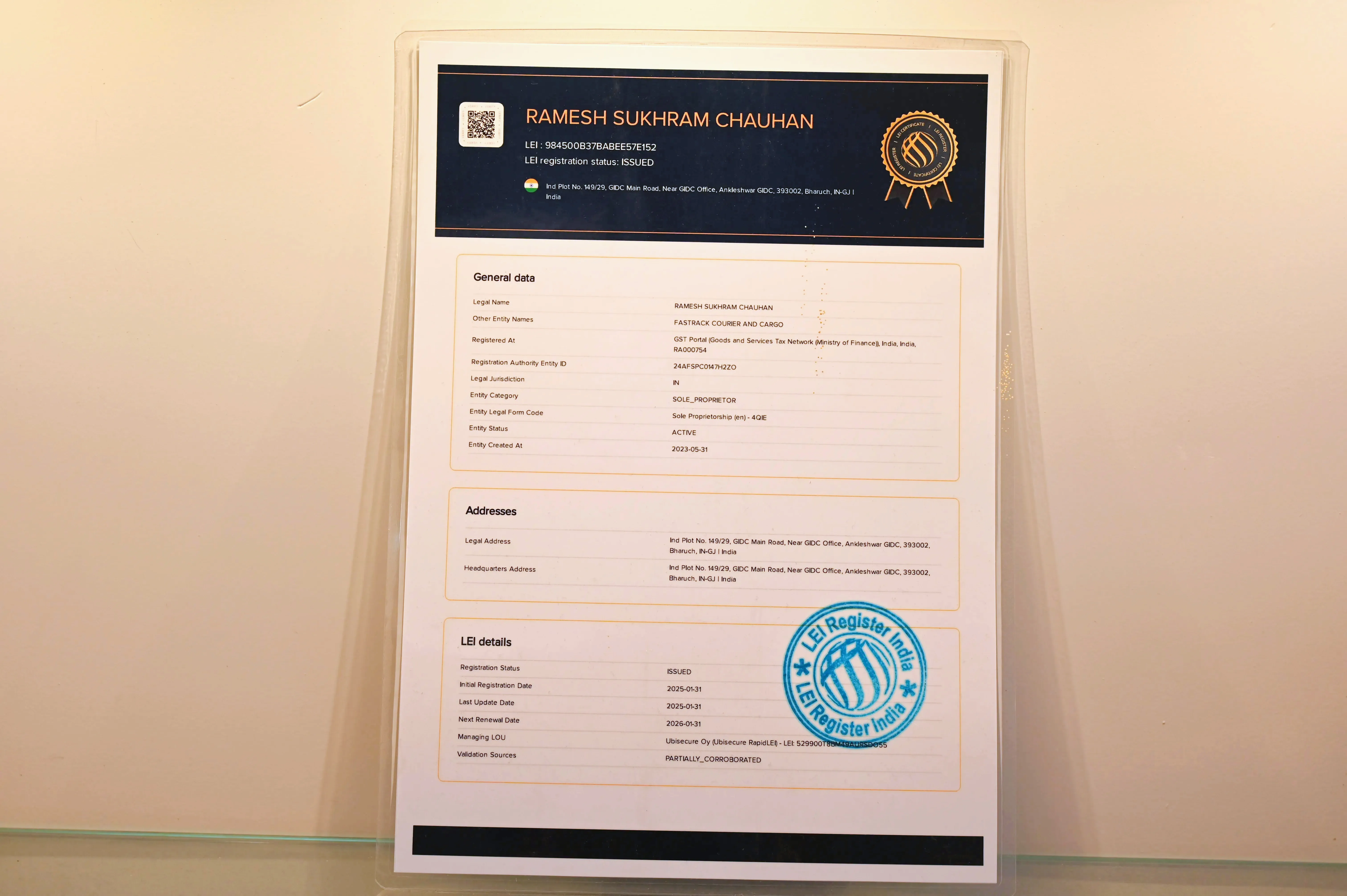 LEI Registration Certificate