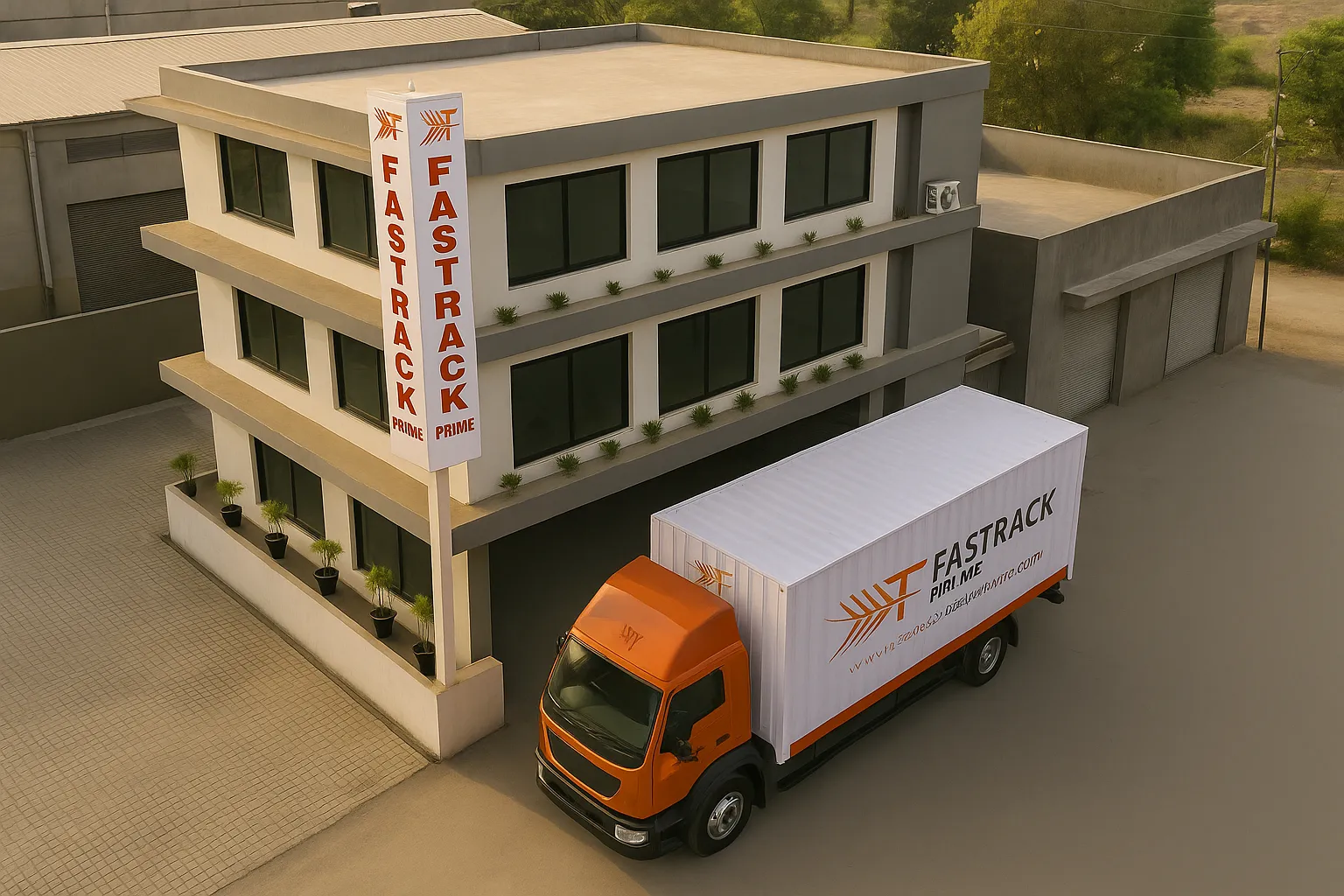 Drone aerial view showcasing logistics and cargo operations at Fastrack Prime