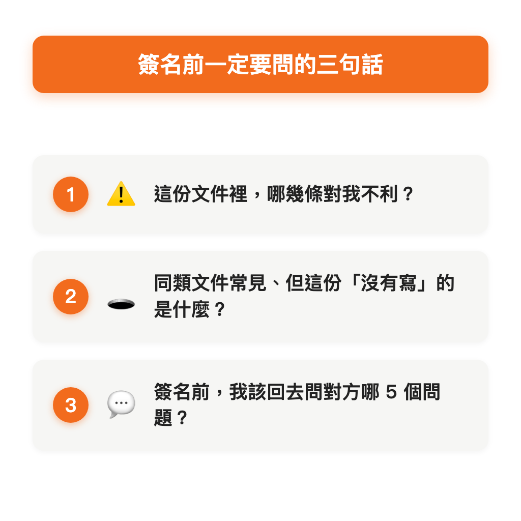 簽名前一定要問的三句話