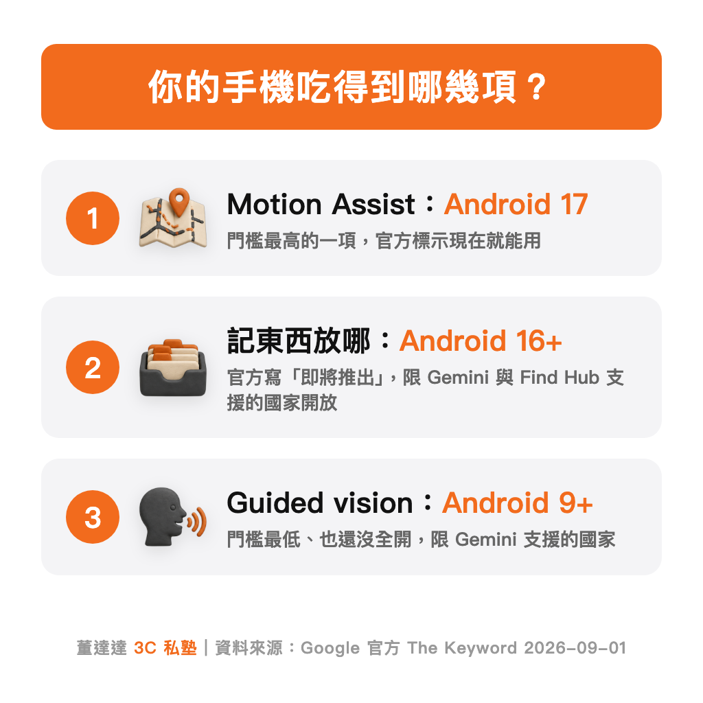 Android 九月更新各功能的系統版本需求