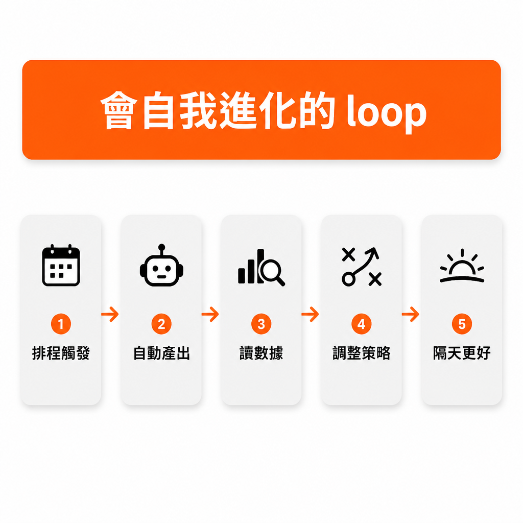 一個會自我進化的 proactive loop 運作