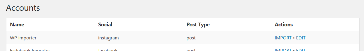 WP Social Importer - Instagram account list