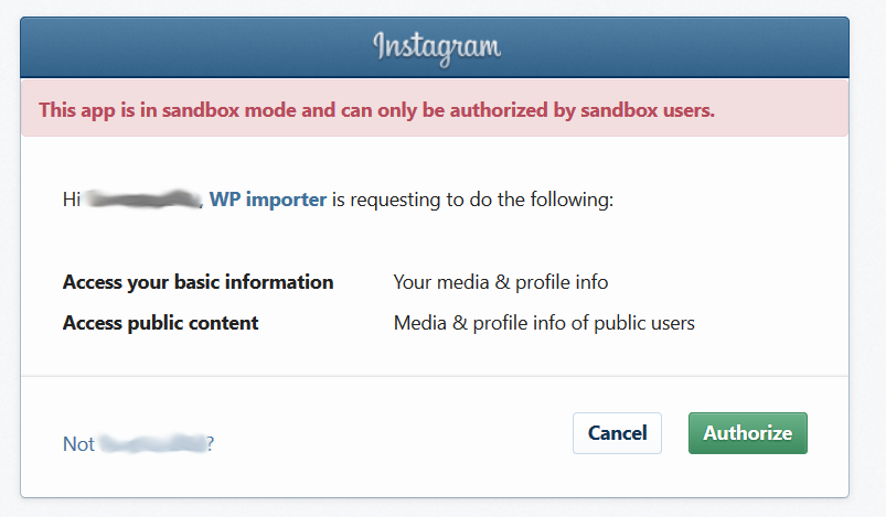 Instagram authorize app