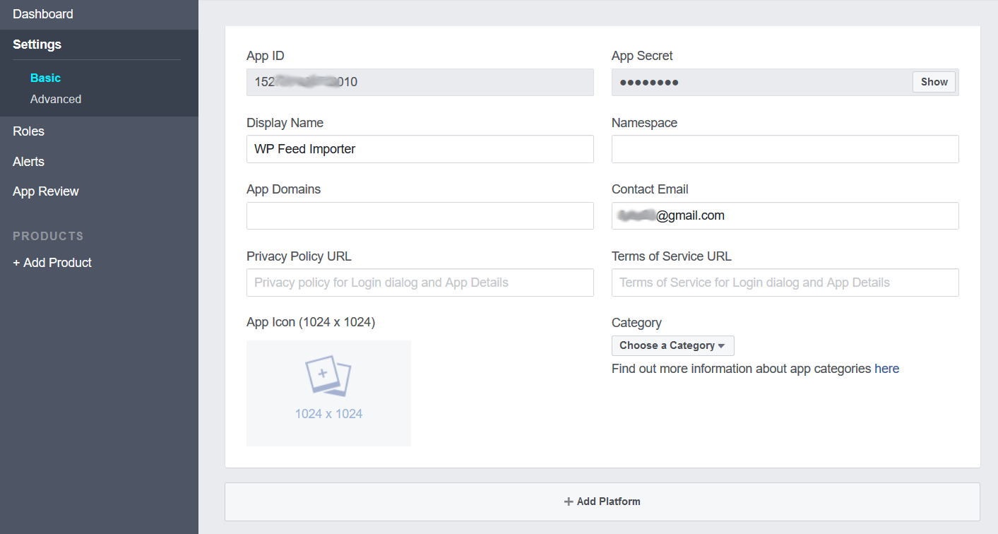 WP Social Importer - Facebook app details