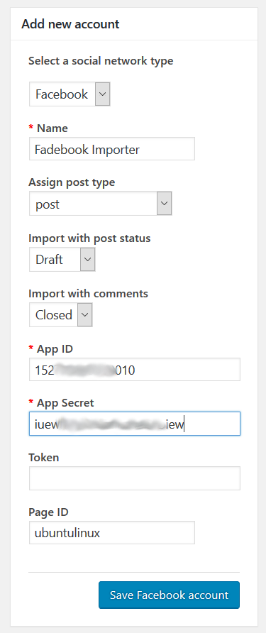 WP Social Importer - Facebook add new account 2
