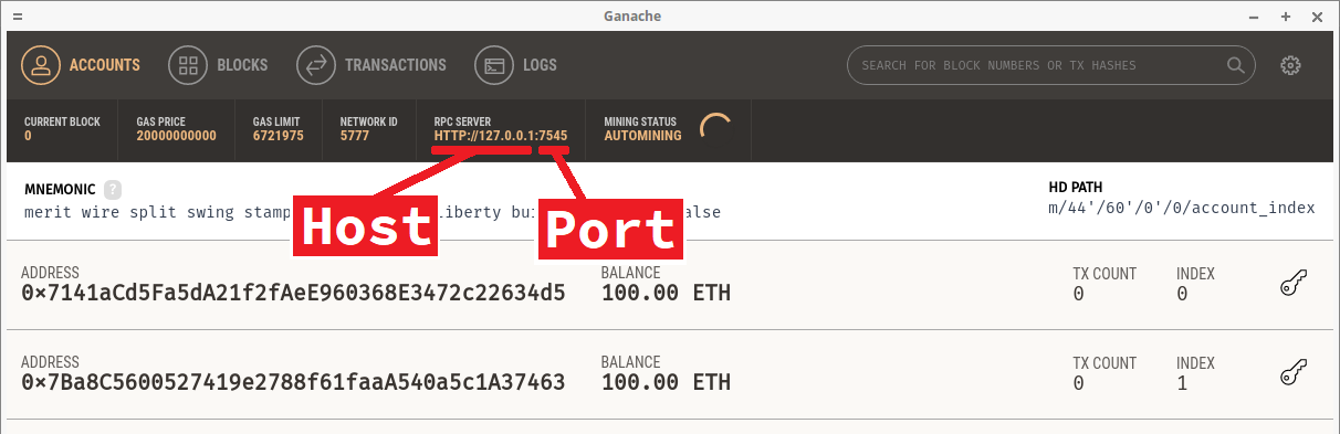 Ethereum Vue - Ganache host and port settings