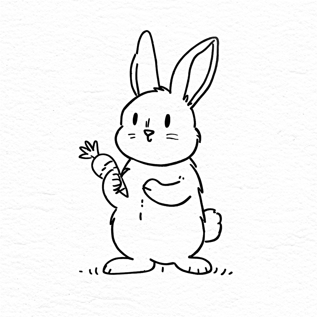 Minimalist Line Art Bunny Holding a Carrot  Drawing