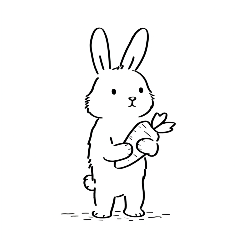 Minimalist Line Art Bunny Holding a Carrot  Drawing thumbnail