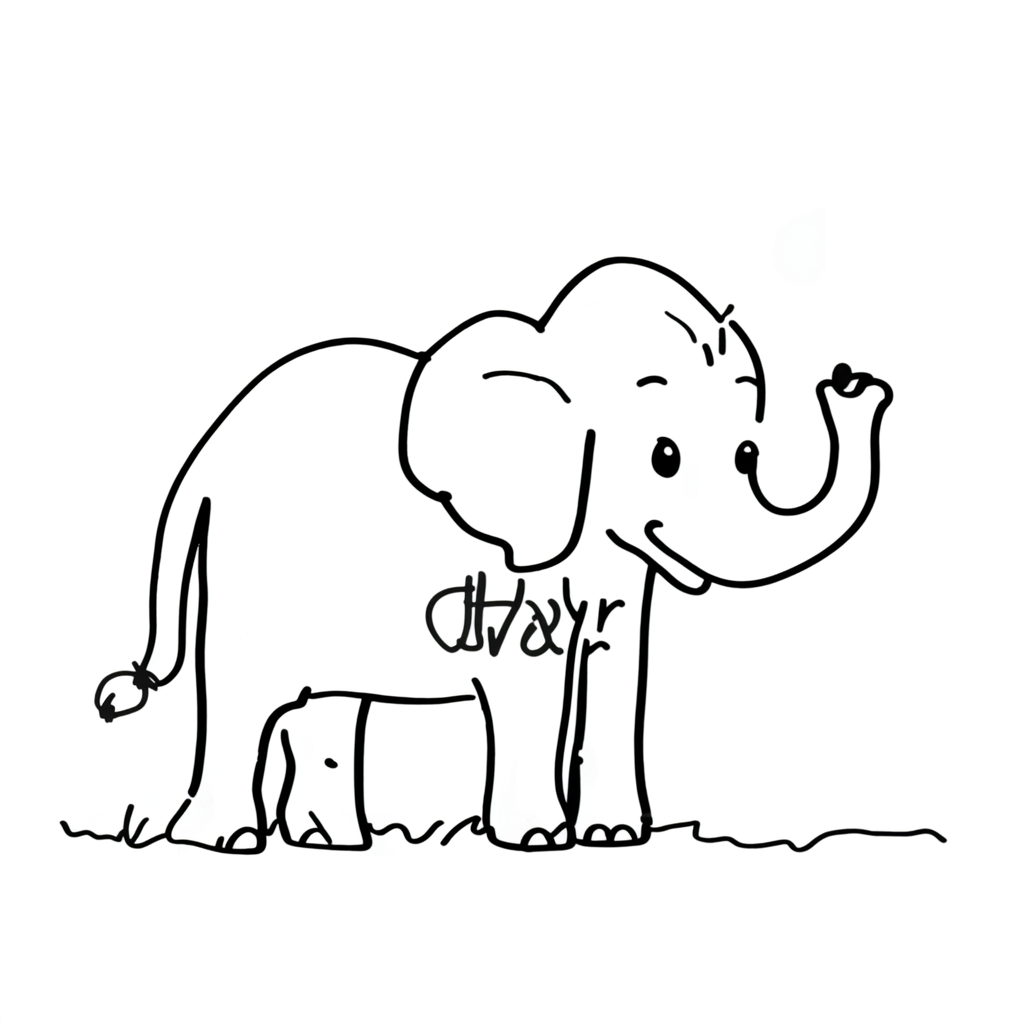 Hand-Drawn Minimalist Elephant Line Art with Raised Trunk thumbnail