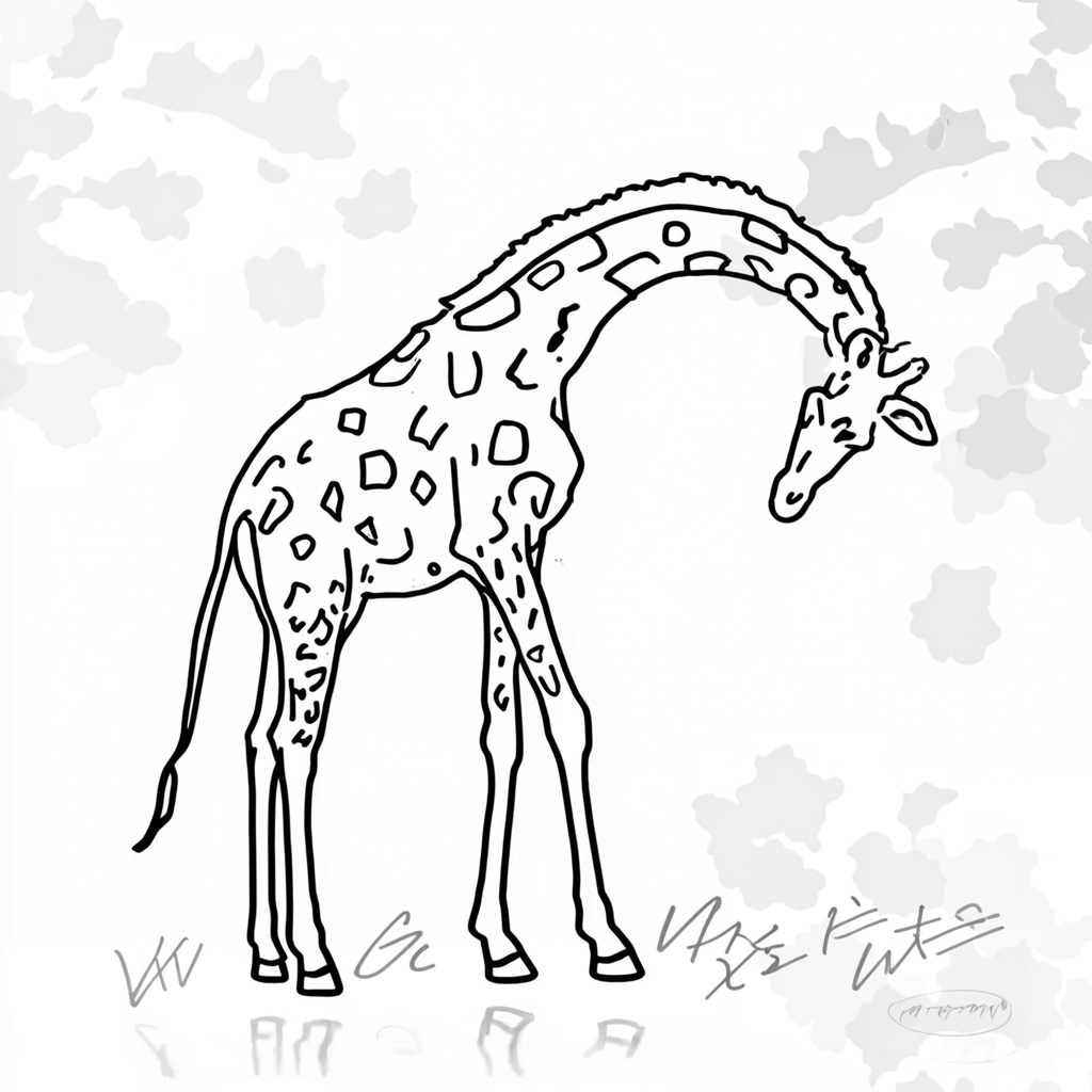 Minimalist Giraffe Line Art Bending Its Neck