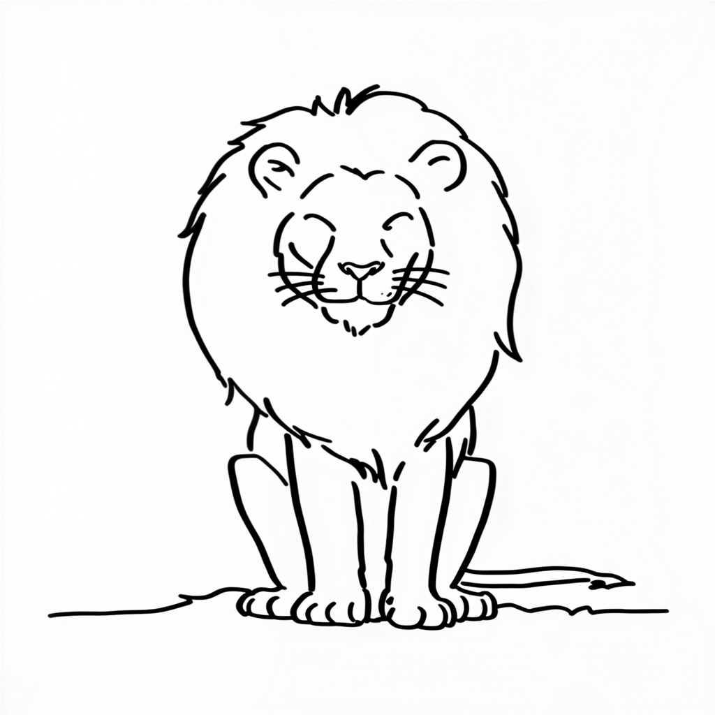 Minimalist Lion Line Art with Round Mane