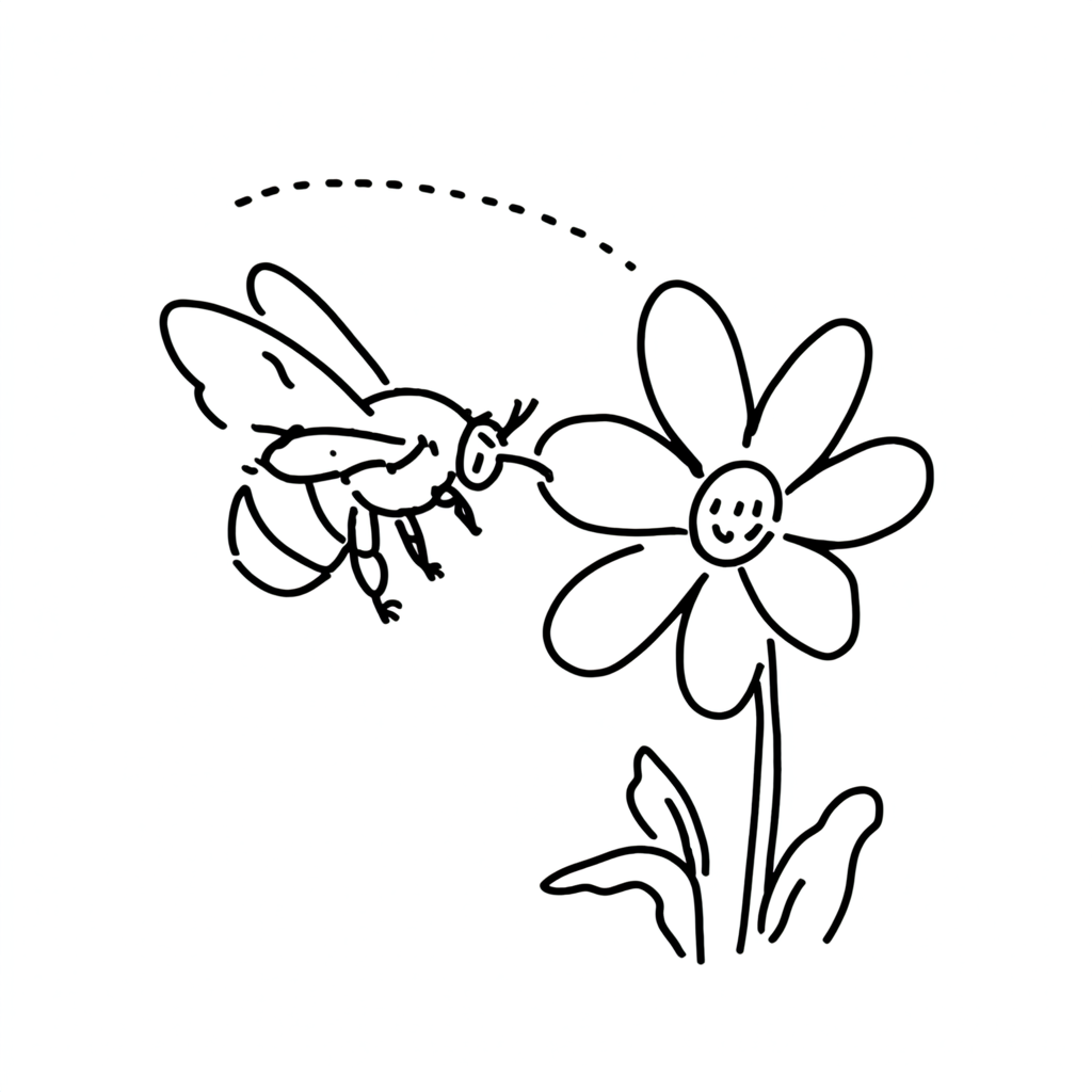 a bee flying toward a simple flower thumbnail
