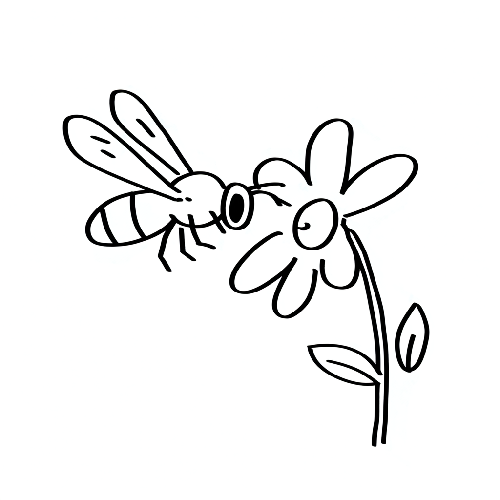 a bee flying toward a simple flower