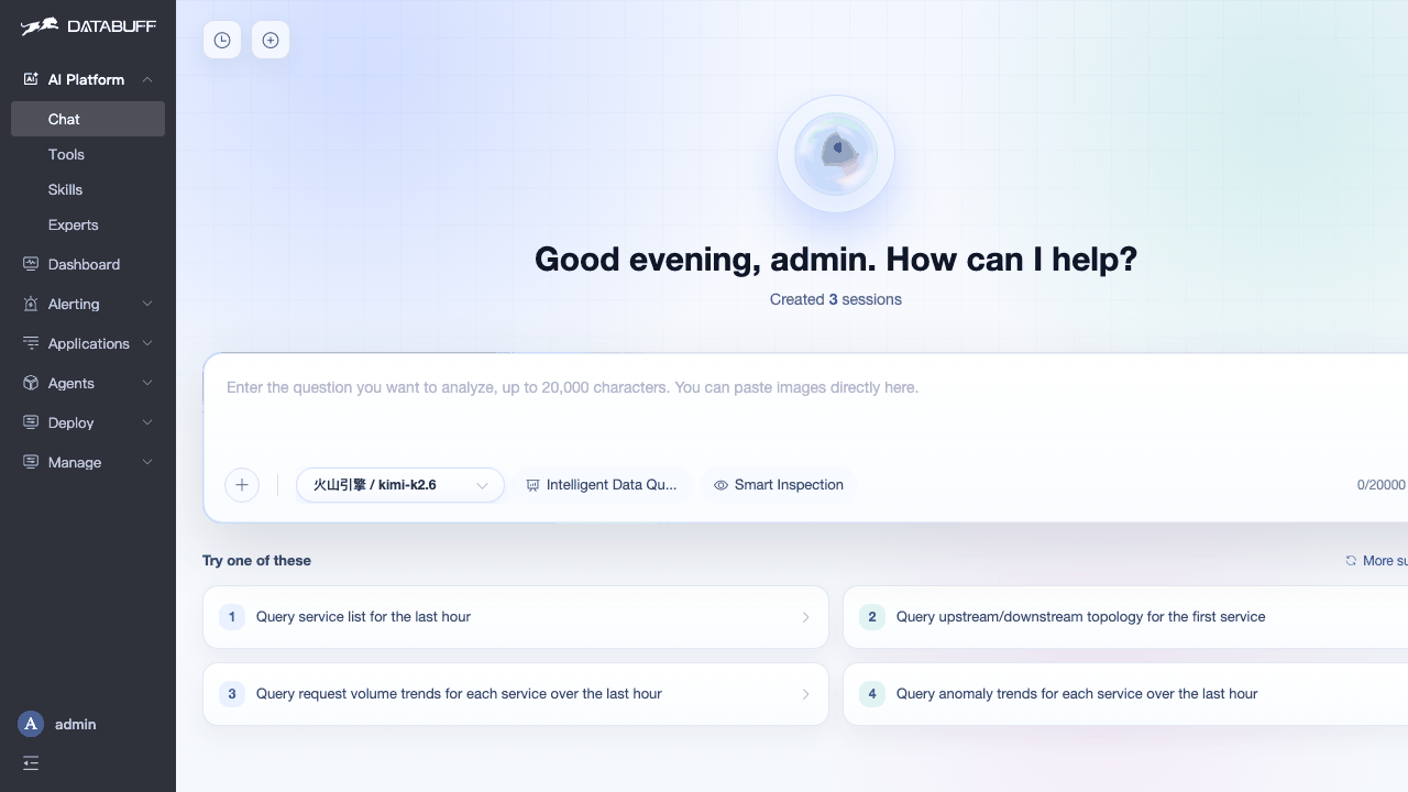 DataBuff demo: AI chat, services, topology