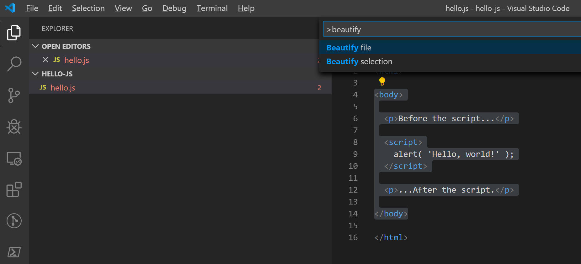 visual studio code js formatter