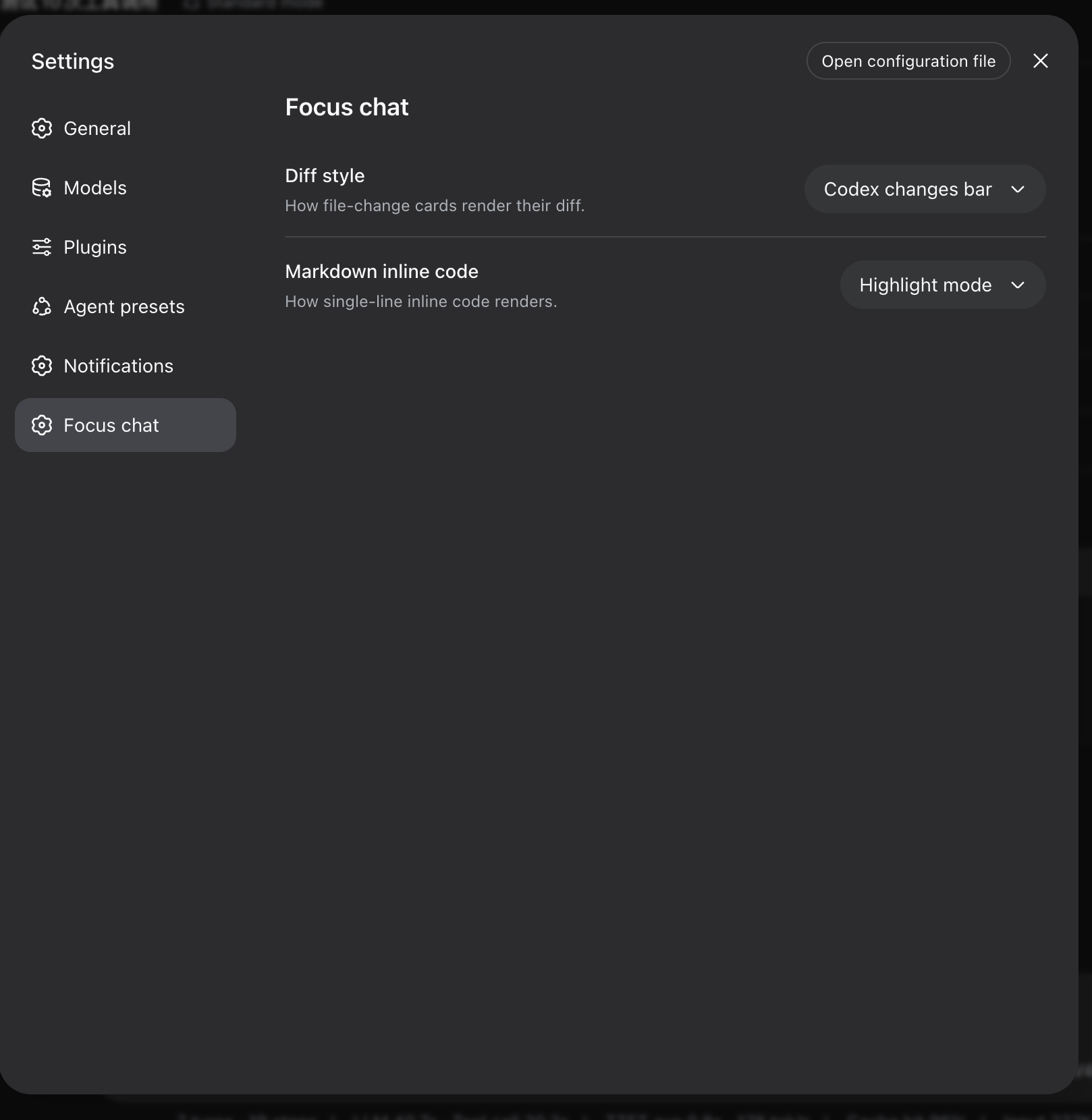 Focus chat settings