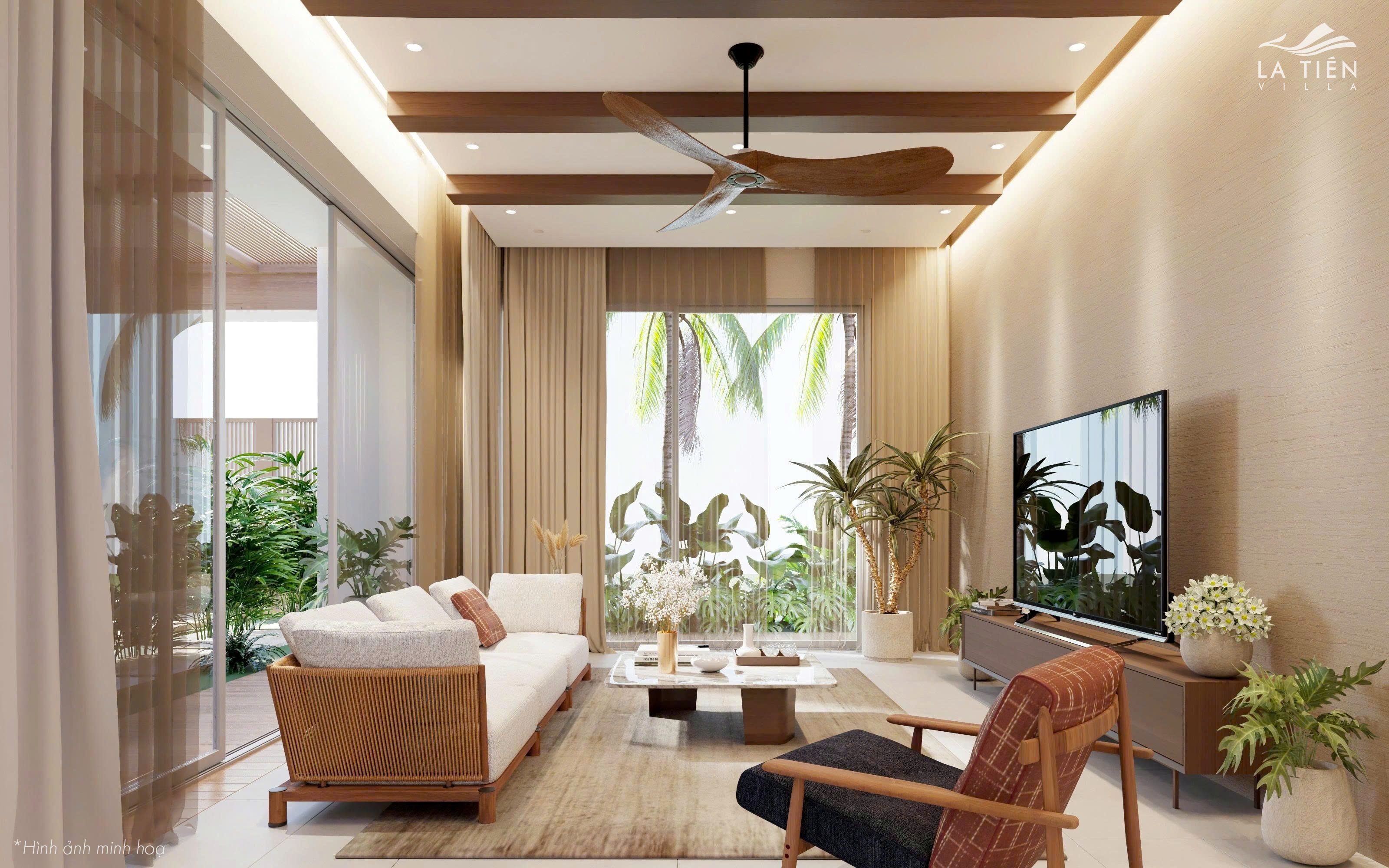 Phòng khách nội thất 5 sao tại La Tiên Villa