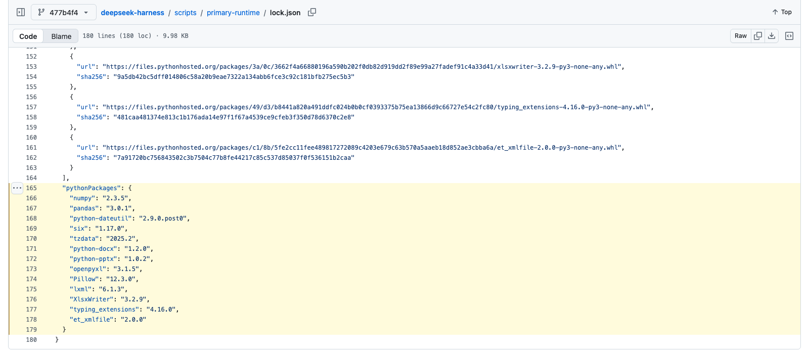 官方 primary-runtime 锁定的 Python 依赖版本源码