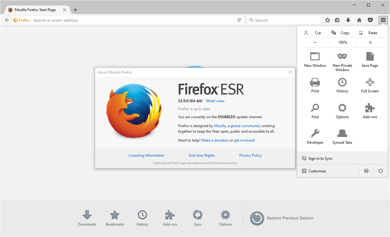 Firefox 52.9.0 ESR (Australis)