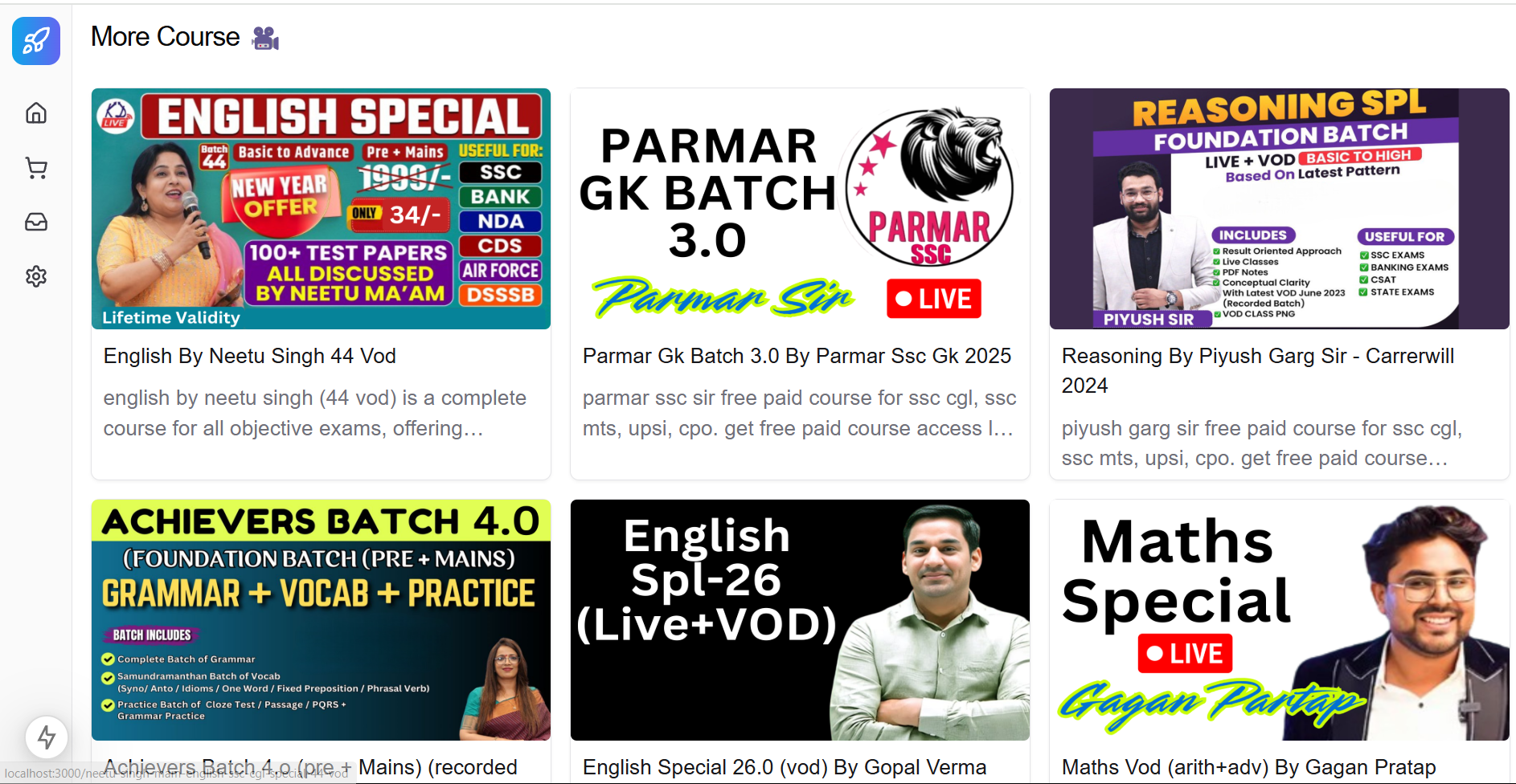 Browse courses on All Competition Classes homepage