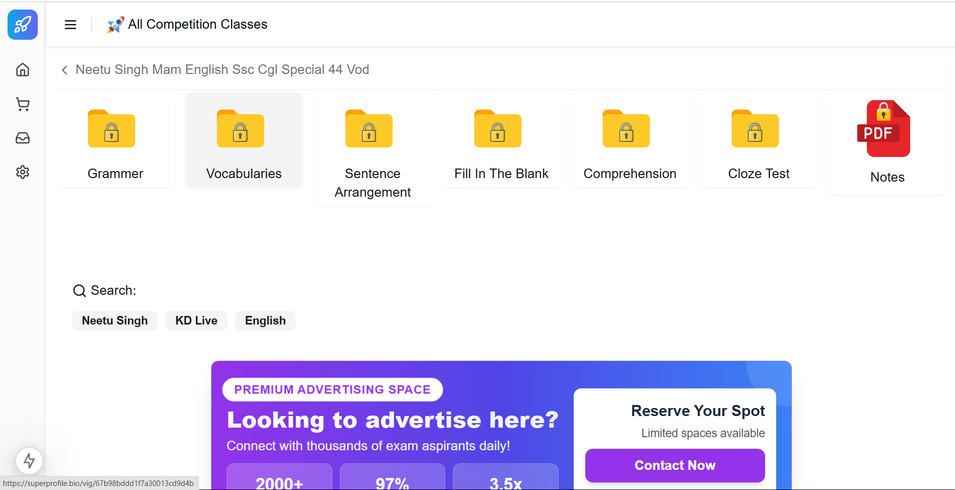 Course selection page showing Parmar GK Batch 3.0