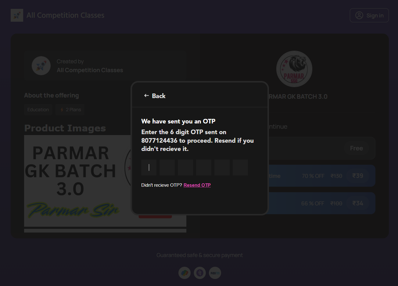 OTP verification screen