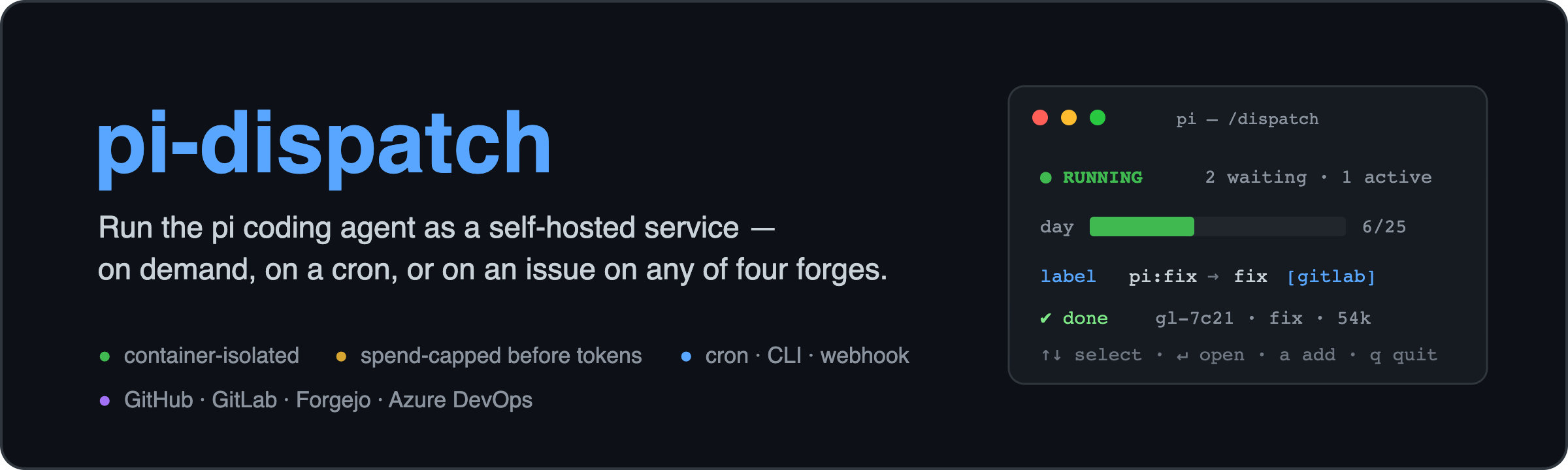pi-dispatch — run the pi coding agent as a self-hosted service