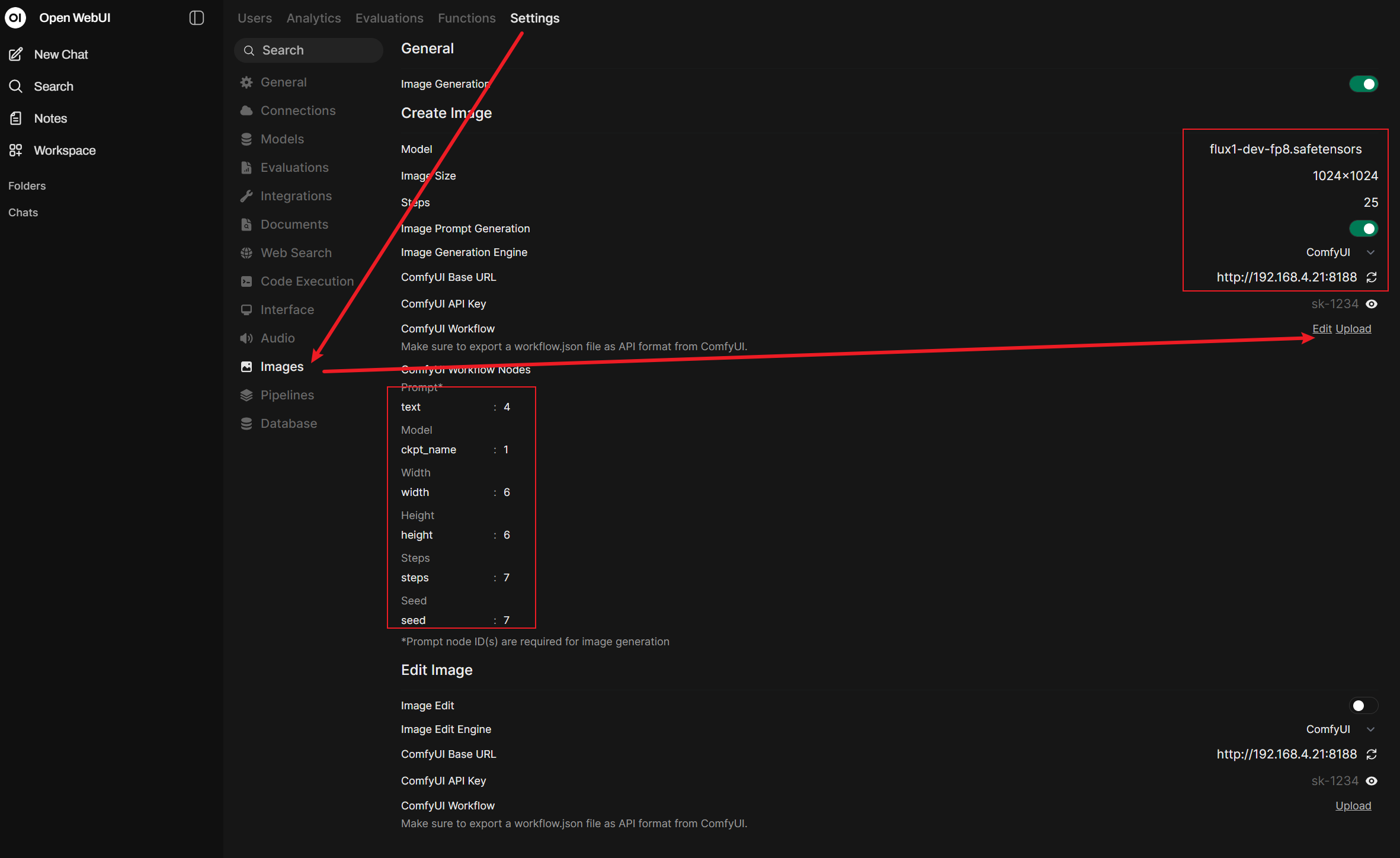 Open WebUI Images 设置页面