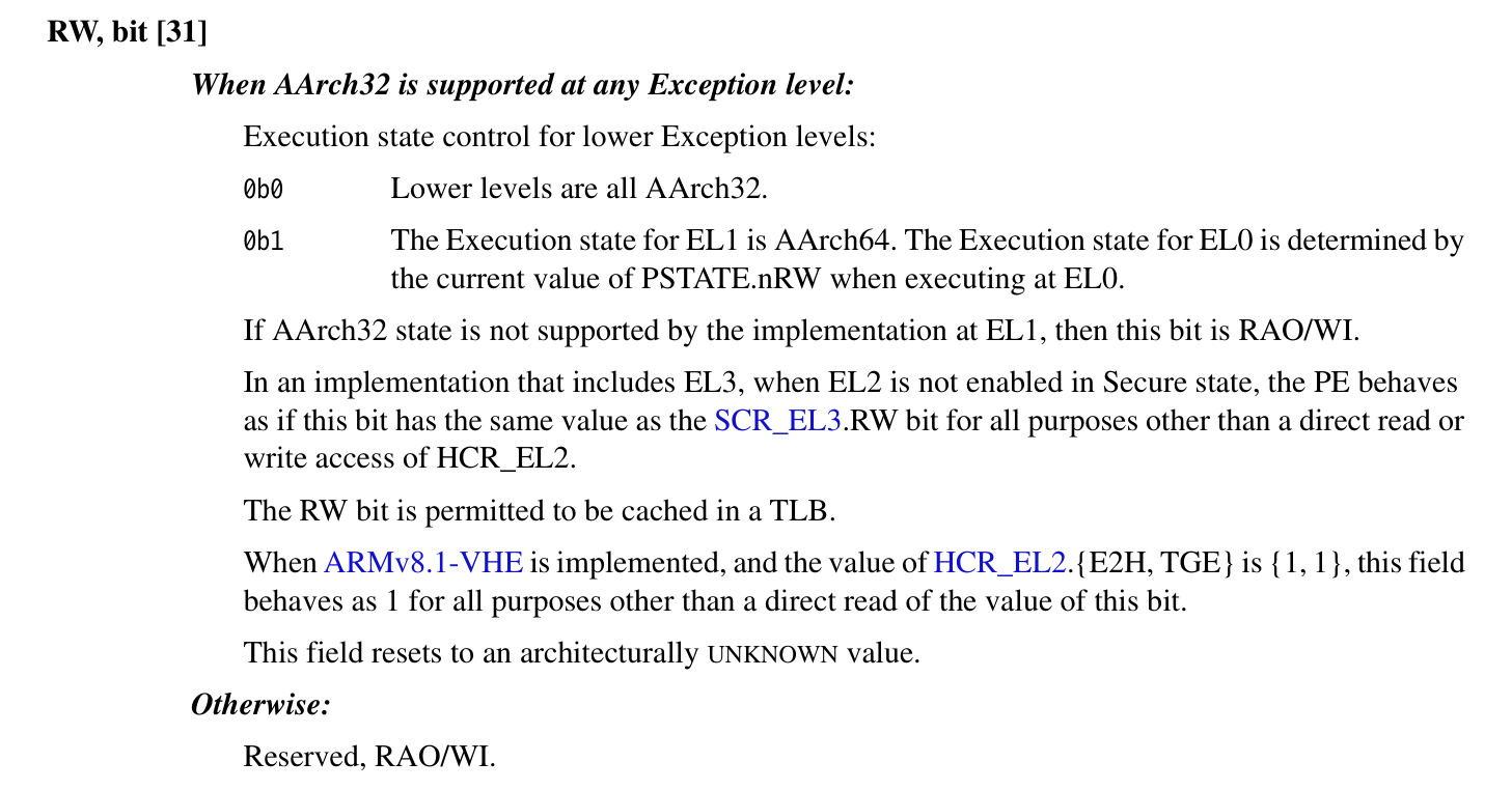Execution state control for lower Exception levels