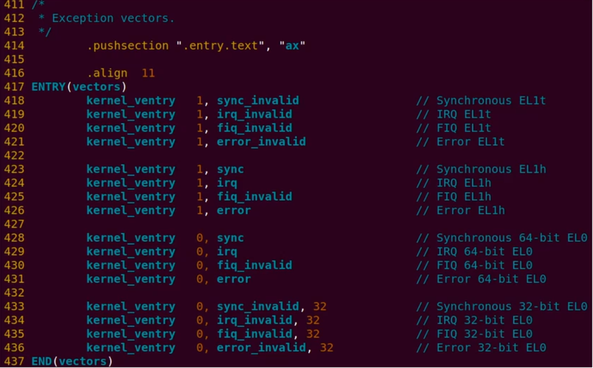 Linux5.0的异常向量表