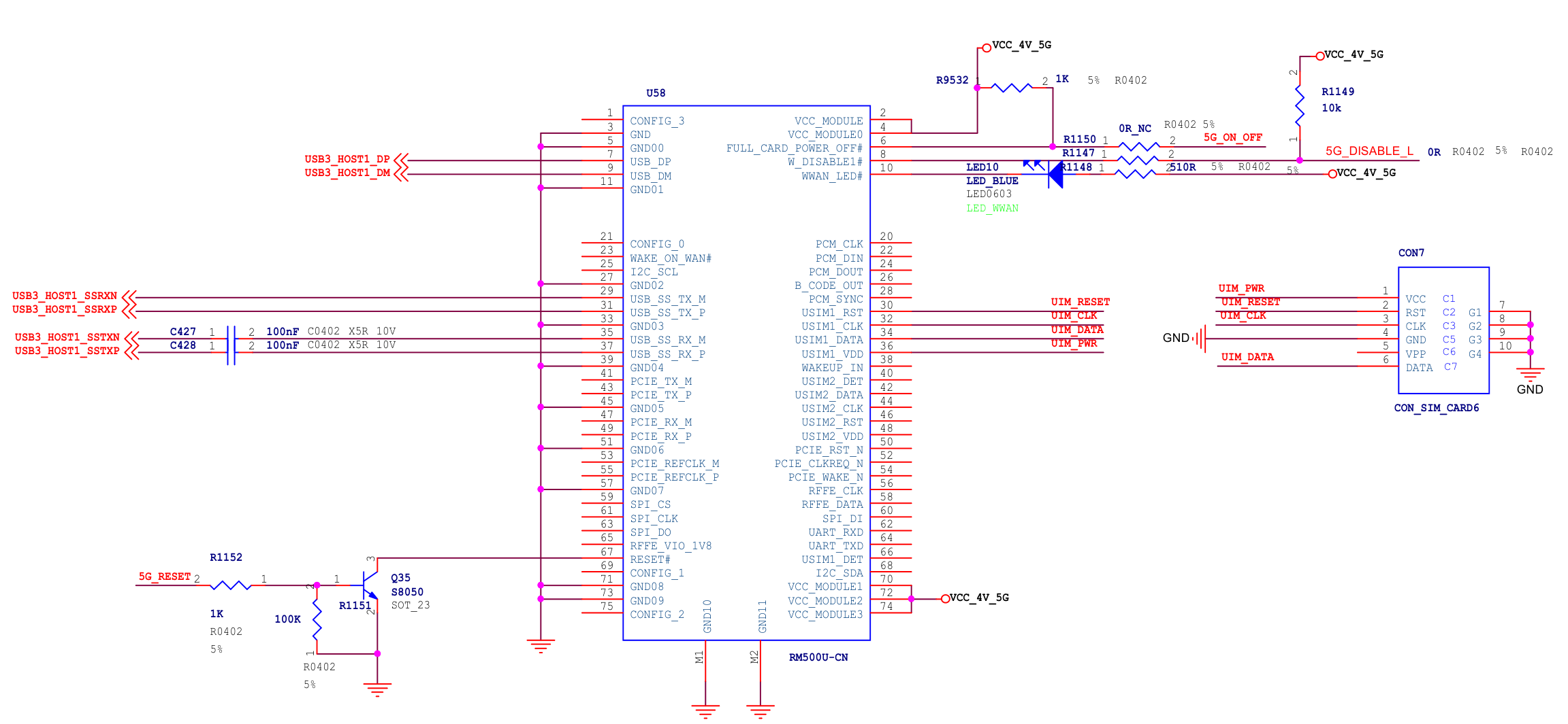 iTOP-RK3568 底板的原理图 4G 模块接口部分