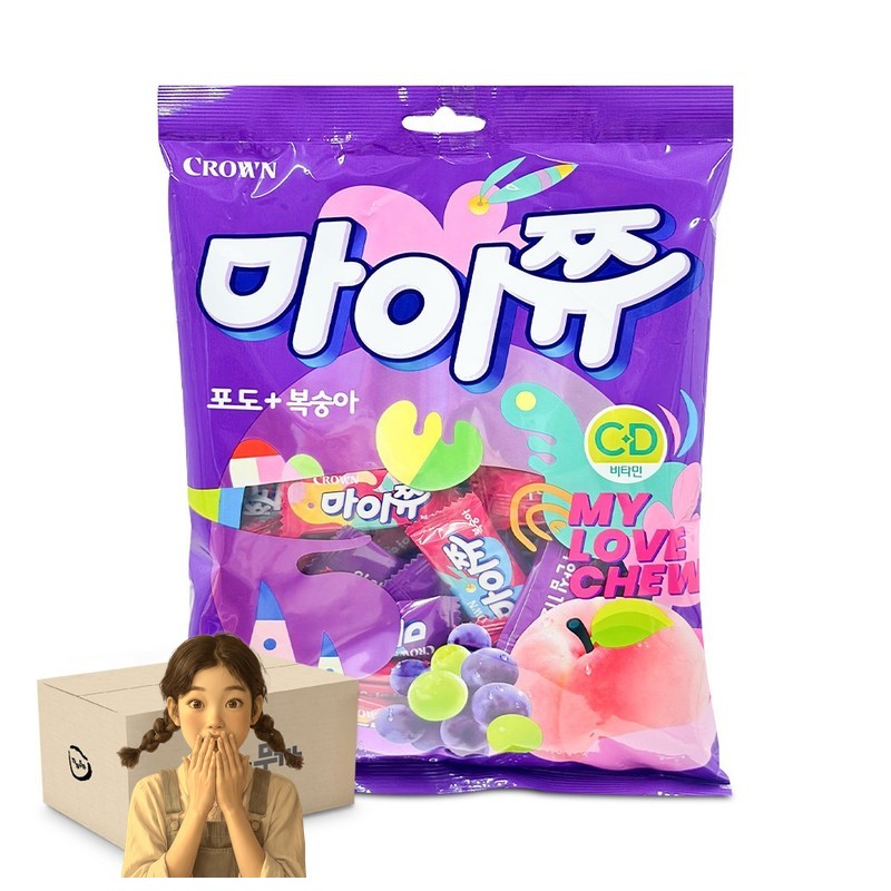 크라운 마이쮸 포도 복숭아 288g 1박스-10개 사탕 학생간식