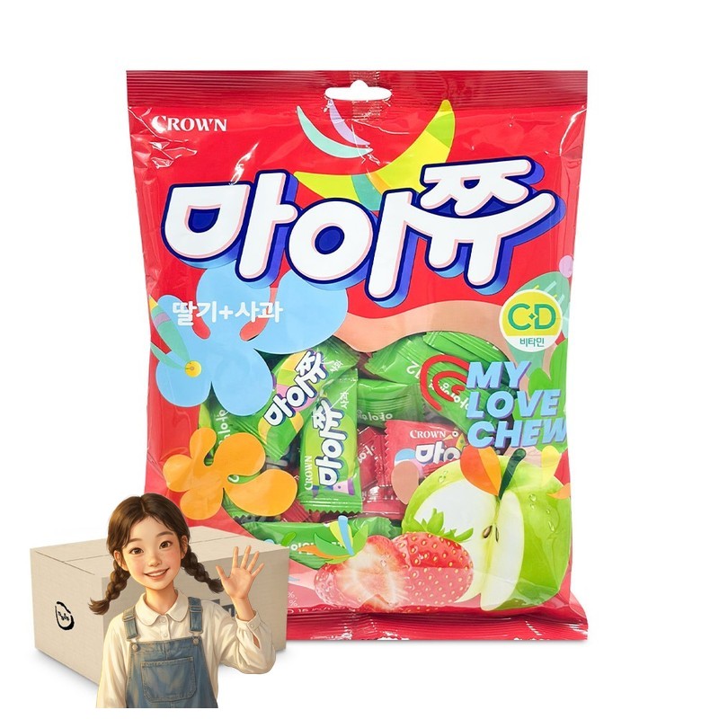 크라운 마이쮸 딸기 사과 288g 1박스-10개 사탕 입가심