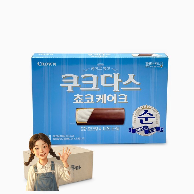 크라운 쿠크다스 쵸코케이크 202g 1박스-12개 스낵 사무실간식