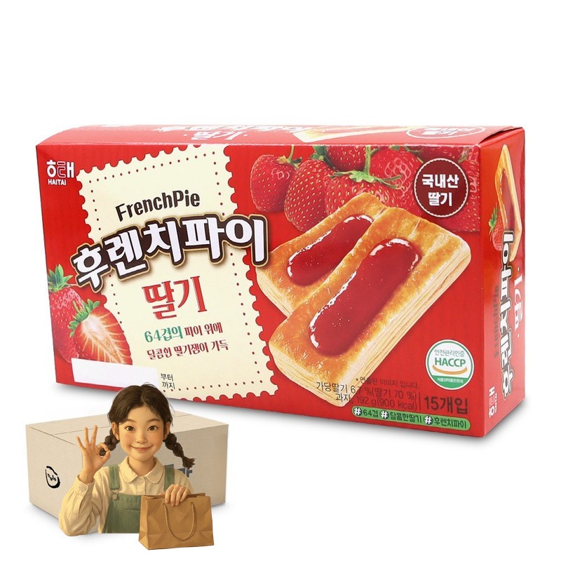 해태 후렌치파이 딸기 192g 1박스-12개 스낵 주전부리