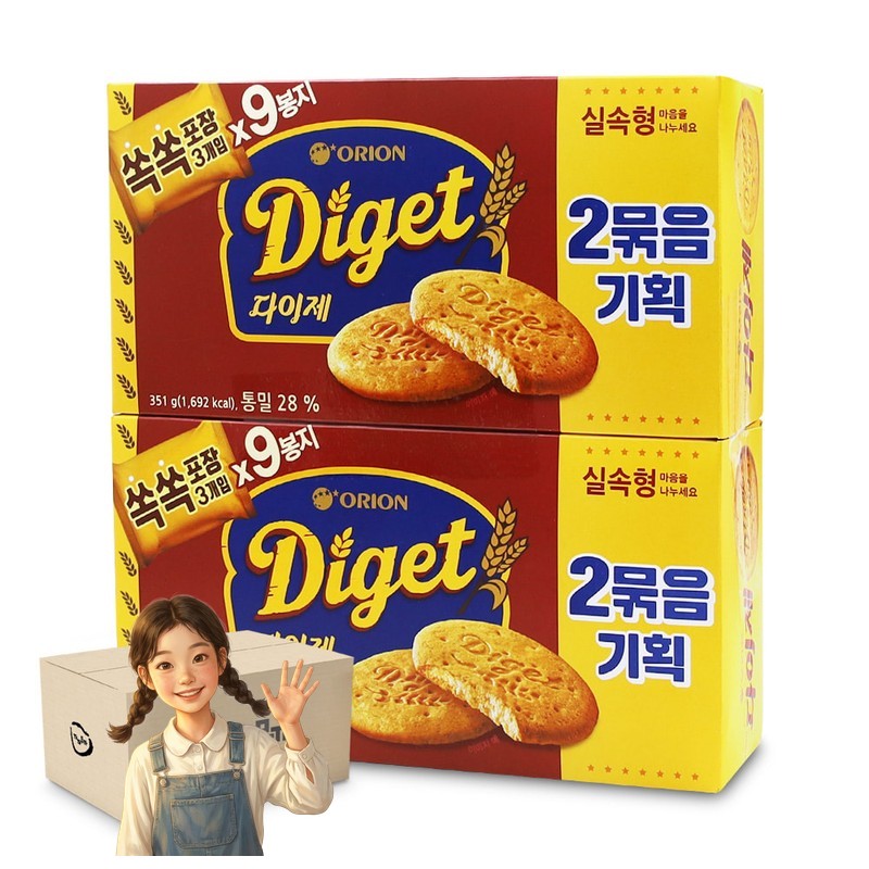 오리온 다이제 2번들 351g 1박스-8개 스낵 학생간식