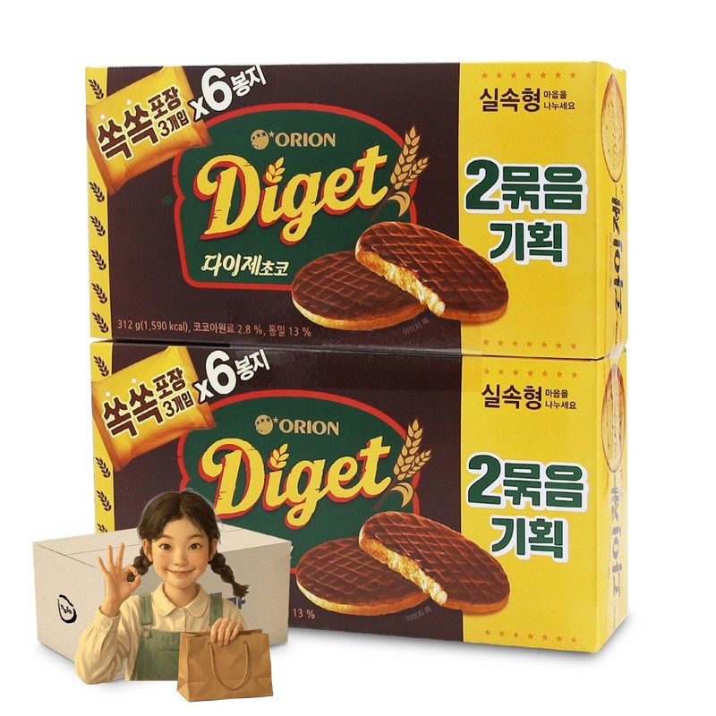 오리온 다이제 초코 2번들 312g 1박스-8개 스낵 아이들간식