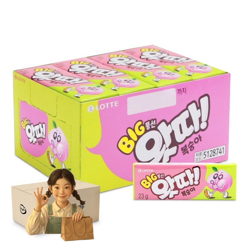 왓따 복숭아 빅 풍선껌 23gx16개 1박스-9통 사탕 아이들간식