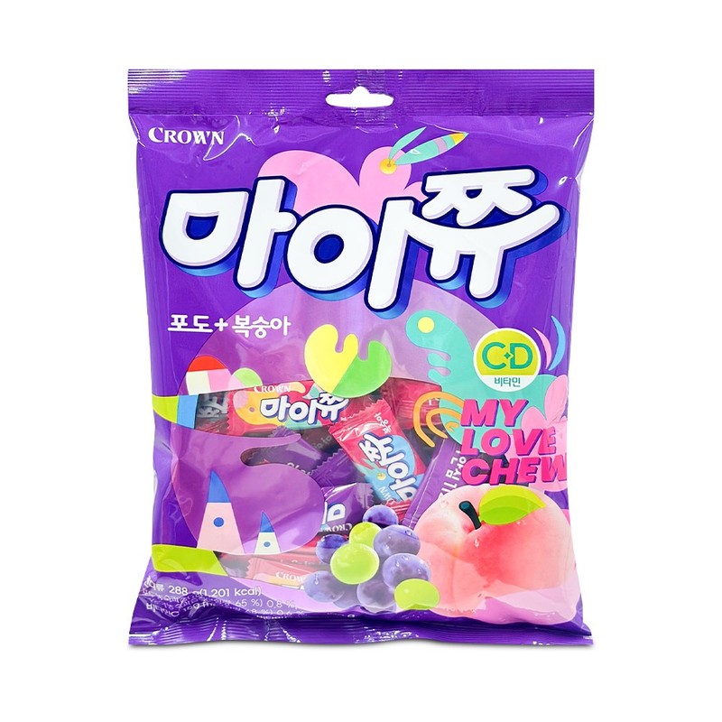 크라운 마이쮸 포도 복숭아 288g 사탕 간식선물