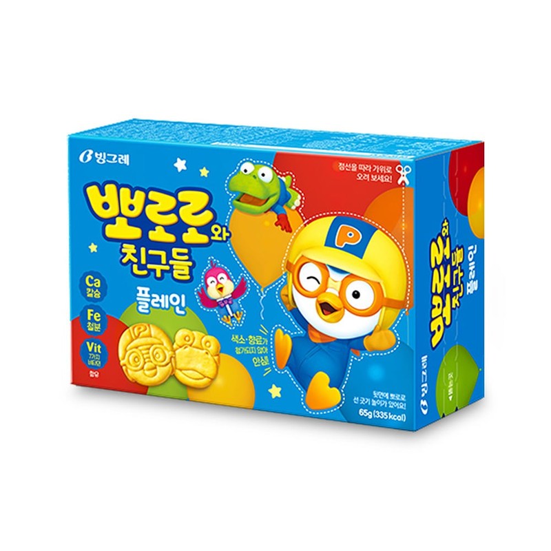 빙그레 뽀로로와 친구들 플레인 65g 스낵 학생간식