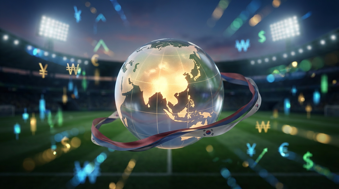 한국 시장과 EPL 구단 비즈니스 연계를 상징하는 고화질 컨셉 이미지