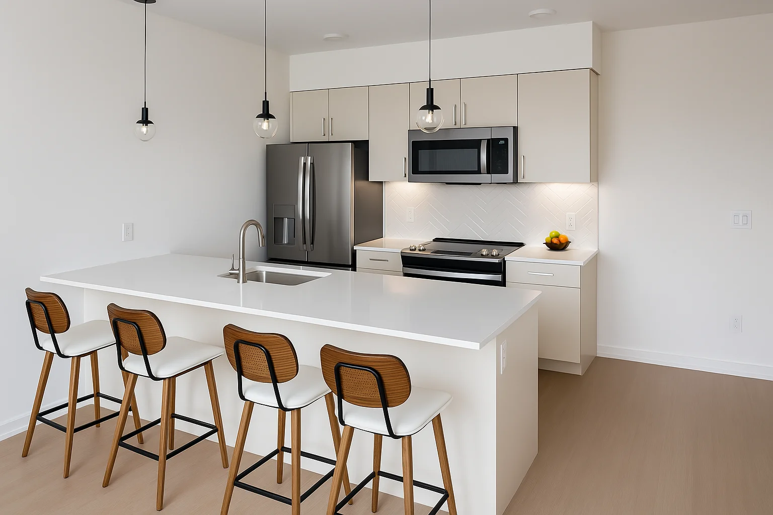 Cocina de una pared con acabados modernos